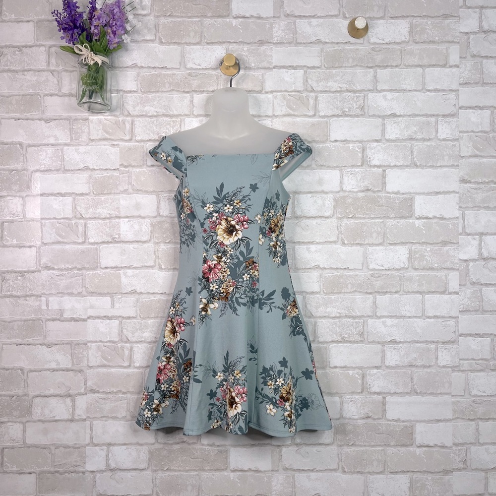 Teeze Me Blue Mini Dress Off-The-Shoulder Floral